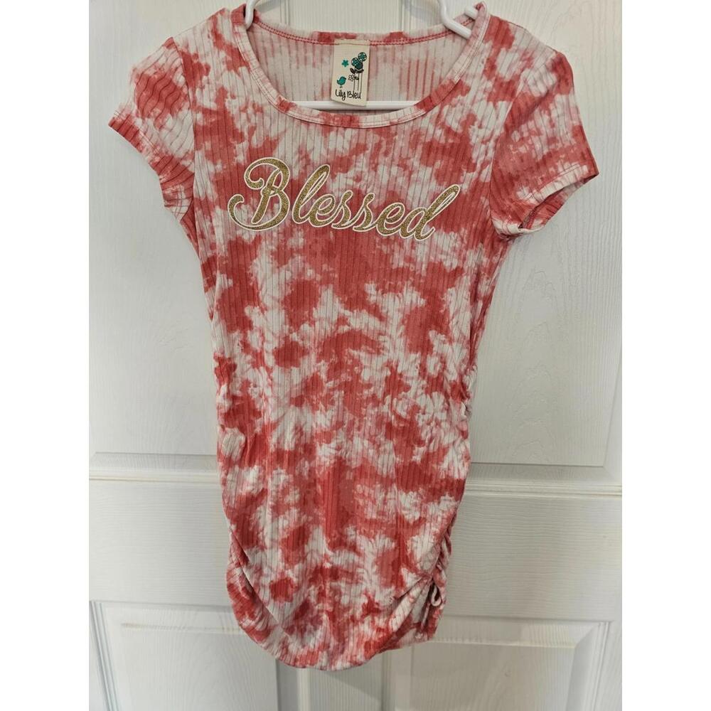 Girls Lily Bleu Dress Size 10 Fitted Elastic Sides Tie Dye Blessed Round Neck